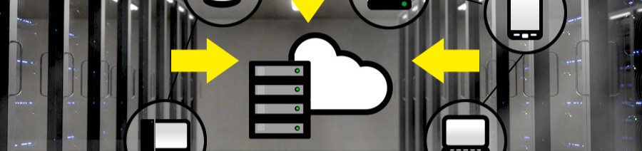 seguridad exgternalizada en Cloud con imagen de servidor e iconos de la nube